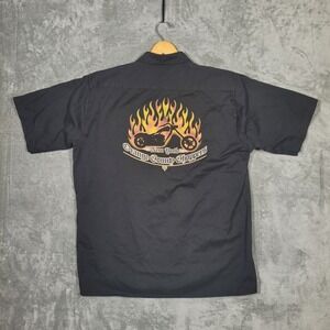 Orange County Choppers Shirt Mens 2XL Black Button Up Motorcycle Flames Logo